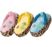 Gyapet Dog Squeaky Chew Toy 3pcs Bundle Plush Stuffed Slippers Flip Flops Shoes Rope Interactive Puppy Pet Gift Cheetah Blue Pink Yellow
