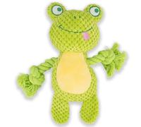 Gyapet Dog Toy Squeaky Chewing Stuffed Plush Animal with Rope Crinkle Paper Interactive Soft Aggressive S-M-L Pets Gift Green Frog
