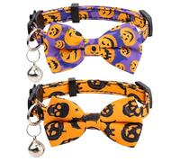 Gyapet Halloween Cat Collar Set 2pcs Breakaway Pumpkin Ghost Owl Moon Orange Bell Bow Bandana Safety Kitten Autumn [2×Bows] Halloween B