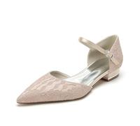 Gycdwjh 2.5cm Women Pointed Toe Wedding Pumps Low Heel Ankle Strap Ballet Flats Satin Prom Evening Dress Sandals,Champagne,3 UK