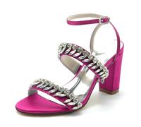 Gycdwjh 8.5cm Women's Satin Wedding Sandals Rhinestone Slingback Pumps with Strappy Ankle Strap, Peep Toe Evening Shoes for Bride & Prom,Rose Red,10 UK