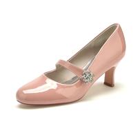 Gycdwjh Classic Women Buckle Strap Slip on Dressy Wedding Party Bridal Shoes Round Toe Patent Leather Kitten Heels Ballet Pumps Sandals,Nude Pink,3 UK