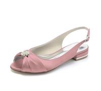 Gycdwjh Elegant 2.5cm Wedding Low Block Heel Flat Satin Pointed Toe Sandals with Crystal Accents Comfortable Slingback Slip-on Flats for Bride,Blush,3 UK
