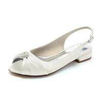 Gycdwjh Elegant 2.5cm Wedding Low Block Heel Flat Satin Pointed Toe Sandals with Crystal Accents Comfortable Slingback Slip-on Flats for Bride,Ivory,3 UK