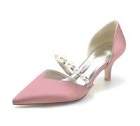 Gycdwjh Elegant Pearl-Embellished Bridal Pumps Slip-On Satin Wedding Sandals Mid Heel Party Shoes 6cm for Prom & Special Events,Flesh Pink,4.5 UK