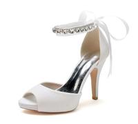 Gycdwjh Elegant Rhinestone Ankle Strap Party Shoes Sexy Summer Bridal Sandals 10cm High Heel Peep-Toe Wedding Pumps,White,9 UK