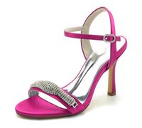 Gycdwjh Summer Women's Satin Wedding Sandals with Rhinestone Strappy Ankle Strap 9.5cm Slingback Pumps Peep Toe Evening Shoes for Bride & Prom,Rose Red,6 UK