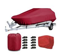 Gycdwjh Trailerable Boat Cover, Heavy-Duty Boat Covers Waterproof 210D UV-Resistant Oxford Cloth with Engine Hood for Boston Whaler, Carolina Skiff,Red,25~27FT:1010 * 590cm