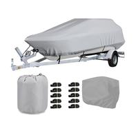 Gycdwjh Trailerable Boat Cover, Heavy-Duty Boat Covers Waterproof 210D UV-Resistant Oxford Cloth with Engine Hood for Boston Whaler, Carolina Skiff,Gray,25~27FT:948 * 570cm