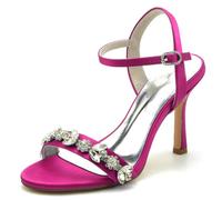Gycdwjh Wedding Heels Satin Slingback Sandals for Bride 9.5cm Open Toe Party Pumps Rhinestone Ankle Strap Elegant Prom Heels for Women,Rose Red,7 UK