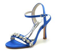 Gycdwjh Wedding Heels Satin Slingback Sandals for Bride 9.5cm Open Toe Party Pumps Rhinestone Ankle Strap Elegant Prom Heels for Women,Royal Blue,6.5 UK