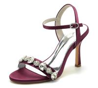 Gycdwjh Wedding Heels Satin Slingback Sandals for Bride 9.5cm Open Toe Party Pumps Rhinestone Ankle Strap Elegant Prom Heels for Women,Burgundy,4.5 UK