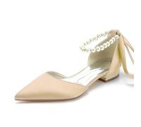 Gycdwjh Women's Pearl Strap Bridal Sandals 2.5cm Low Heel Pointed Toe Satin Flats - Elegant Buckle Strap Wedding & Prom Shoes,Champagne,9 UK