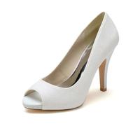 Gycdwjh Women's Sexy Fish Mouth Peep-Toe Stilettos - 10cm High Heel Platform Pumps - Grit Fabric Bridal & Evening Sandals,White,7 UK