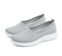 GYCF Summer Slip-On Shoes for Women - Airy Mesh Trainers with Anti-Slip Outsole, Arch Support Orthopedic Sneakers, Ultra-Lightweight & Hands-Free for Outdoor Adventures,Grey,37EU