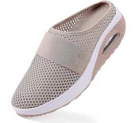 GYCF Women's Air Cushion Slip-On Walking Shoes Orthopedic Diabetic Walking Shoes,Ladies Mules Sandals Arch Support Trainers Slippers for Women,Khaki,39EU