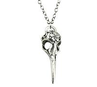 GYCharmingday Gothic Bird Skull Necklace Silver Pendant Animal Skull Crow Raven Skull Wicca Witch Jewelry Halloween Macabre, Metal