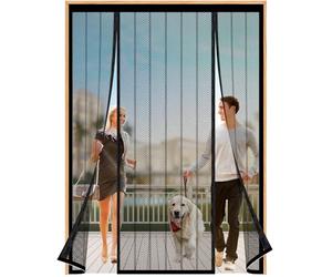 GYCQRS Double Door Magnetic Fly Screens - 130x210cm, Black Striped, Modern Style, Double Door Screen Curtain for Patio, Sliding, French Doors