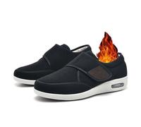 GYCS Shoes for Neuropathy Extra Wide Fit Diabetic Orthopedic Shoes,Winter Woolen Elderly Walking Shoes Warm Shoes Lightweight Slip-On Arthritis Edema Swollen Valgus Shoes,Black,39EU