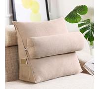 GYCS Wedge Pillow Lumbar Support Cushion for Bed Headboard Sofa,Cojín Lumbar,Back Positioning Backrest,Soft Reading Pillow with Breathable Removable Washable Cover,hemp color,45 * 45 * 20cm
