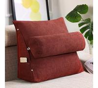 GYCS Wedge Pillow Lumbar Support Cushion for Bed Headboard Sofa,Cojín Lumbar,Back Positioning Backrest,Soft Reading Pillow with Breathable Removable Washable Cover,dark red,60 * 50 * 20cm