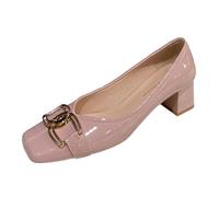 GYCS Womens Chunky Low Block Heels Mary Janes Closed Toe Patent Leather Shoes Ladies Comfort Work Pumps Comfy Round Square toe Dress Wedding Shoes,Pink,37EU