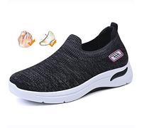 GYCS Womens Trainers Wide Orthopedic Sandals for Swollen Feet Slip on Running Walking Tennis Beach Shoes Lightweight Mesh Nursing Footwear Ladies Diabetic Slippers,Black,37EU