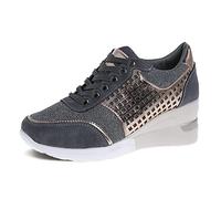 GYCS Women's Wedge Heel Trainers Fashion Comfortable Lace Up Sneakers Ladies Platform Walking Shoes High Heels for Women,Grey,36EU