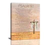 Gyeong Christian Psalm 91 Wall Art Scripture Bible Verse Wall Decor Farmhouse Religious Cross Canvas Prints Painting Poster Artwork for Living Room Bedroom Bathroom Church 12"x16"