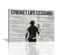 Gyeong Cricket Sports Wall Art Cricket Life Lessons Wall Decor Retro Poster Boy Men Room Motivational Decorations Canvas Print Painting Artwork for Bedroom Bathroom Living Room 16"x12"