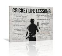 Gyeong Cricket Sports Wall Art Life Lessons Sign Retro Poster for Boy Men Room Motivational Decorations Canvas Print Painting Artwork for Bedroom Bathroom Living Room 24"x20"
