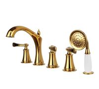 GYEQXKT 5 Hole Shower Bath Mixer Taps Deck Black Bath Tub Mixer Tap with Shower Head Double Lever Pull Out Tap