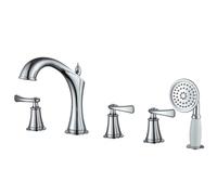 GYEQXKT 5 Hole Shower Bath Mixer Taps Deck Black Bath Tub Mixer Tap with Shower Head Double Lever Pull Out Tap