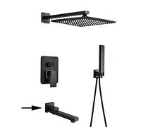 GYEQXKT Black Bronze Shower Faucets Set Brass Rainfall Shower Head Single Handle Mixer Tap Bathroom Shower Bath Shower Set,3,Way,16,inch A