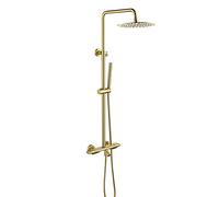 GYEQXKT Brushed Gold Thermostatic Shower Faucet Set, 8" Luxury Rain Shower Head with Hand Shower, Adjustable Slide Bar, Wall Mounted Shower System with Tub Sp,