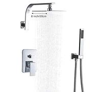 GYEQXKT Chrome Concealed Shower System Bathroom Square Rain Shower Set, Gooseneck Square Shower Arm, Single Function Handheld Shower, Brass 2 Way Valve Kit, Wall Mounted,16inches (Size : 8