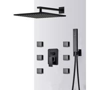 GYEQXKT Shower system Black LED Shower Faucet Set LED Rainfall Shower Head 6pcs Massage SPA Jets 3-way Hot Cold Mixer Tap Bath Shower System,10inch set