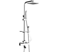 GYEQXKT thermostatic bath shower mixer tap 8 inch Overhead Rain Shower 40° C Mixer Shower Thermostatic Square Thermostatic Mixer Shower Set Bathroom Exposed Twin Head Valve Set Silver (Col