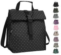 GYEUKHAM Insulated Lunch Bag for Men/Women,Roll top Reusable Lunch Box with Adjustable Shoulder Strap,Thermal Lunch Cooler Tote Container for Adults Work Office Picnic,Black Dot