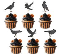 GYGYL 24 PCS Halloween Cupcake Toppers, Horror Crow Cupcake Picks for Birthday Party Cake Decorations Supplies