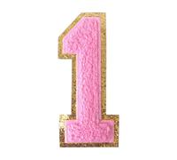 GYGYL 3PCS Chenille Varsity Glitters Number Patch, Iron-On Large Size Patches for Team Costume Decoration, Height 4-1/2In, Pink Number 1