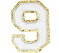 GYGYL 3PCS Chenille Varsity Glitters Numbers Patch, Iron on Large Size Number Patches for Team Costume Decoration, Height 4-1/2In, Number 9