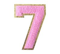 GYGYL 3PCS Chenille Varsity Glitters Patch, Iron On Large Size Number Patches for Team Costume Decoration, Height 4-1/2In, Pink Number 7