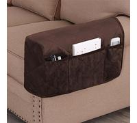 GYHH 1 Pair Velvet Sofa Armrest Cover,Recliner Chair Arm Cover,Armchair Slipcover Nonslip Quilted Furniture Protector with Side Pocket for Leather Sofa Armrest (Brown)