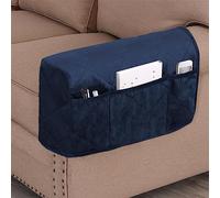 GYHH 1 Pair Velvet Sofa Armrest Cover,Recliner Chair Arm Cover,Armchair Slipcover Nonslip Quilted Furniture Protector with Side Pocket for Leather Sofa Armrest (Navy)