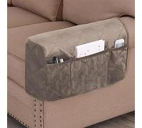 GYHH 1 Pair Velvet Sofa Armrest Cover,Recliner Chair Arm Cover,Armchair Slipcover Nonslip Quilted Furniture Protector with Side Pocket for Leather Sofa Armrest (Taupe)