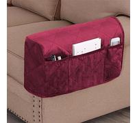GYHH 1 Pair Velvet Sofa Armrest Cover,Recliner Chair Arm Cover,Armchair Slipcover Nonslip Quilted Furniture Protector with Side Pocket for Leather Sofa Armrest (Burgundy)