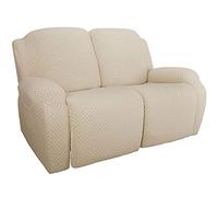 GYHH 6-Pieces Checkered Jacquard Knitted Fabric Sectional Recliner Sofa Slipcover 2 Seats Couch Cover Washable Furniture Protector for Kids Pet (Light beige)