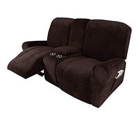 GYHH Reclining Love Seat with Middle Console Slipcover, 8-Piece Velvet Stretch Loveseat Reclining Sofa Covers, 2 Seat Thick Loveseat Recliner Cover