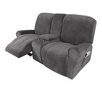 GYHH Reclining Love Seat with Middle Console Slipcover, 8-Piece Velvet Stretch Loveseat Reclining Sofa Covers, 2 Seat Thick Loveseat Recliner Cover